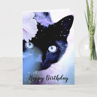 Cartão de Aniversário Feliz de Gato Negro