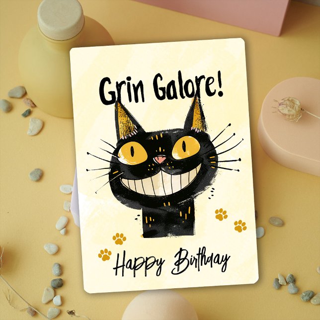 Cartão de Aniversário Feliz de Gato Negro (Cute Black Cat 1st Birthday Party Invitation)