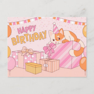 Cartão de Aniversário Feliz de Kawaii