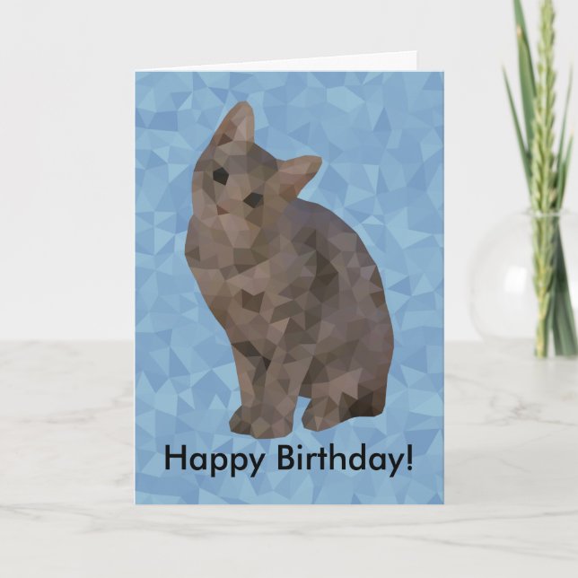 Cartão de Aniversário Feliz de Kitten Geométrico (Frente)