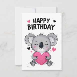 Cartão de Aniversário Feliz de Koala com Corações