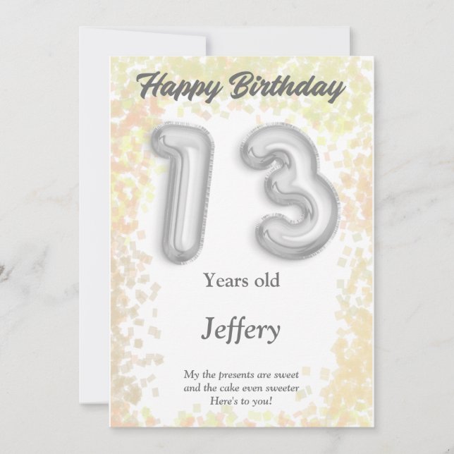 Cartão de Aniversário Feliz, de treze anos (Frente)