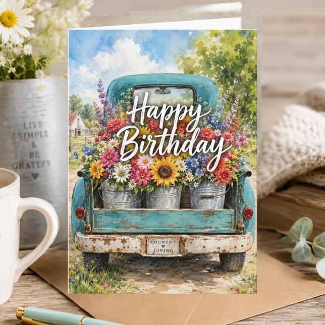 Cartão de Aniversário Feliz de Verão com Flores Rú (Criador carregado)