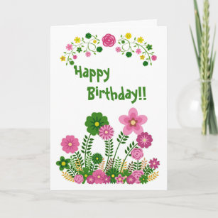 Cartão de Aniversário Feliz Feliz de Pastel Floral