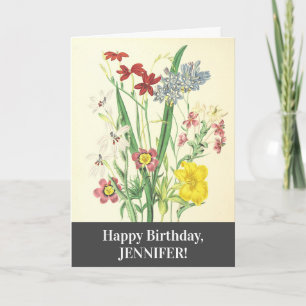 Cartão de Aniversário Feliz Floral Elegante e Colo