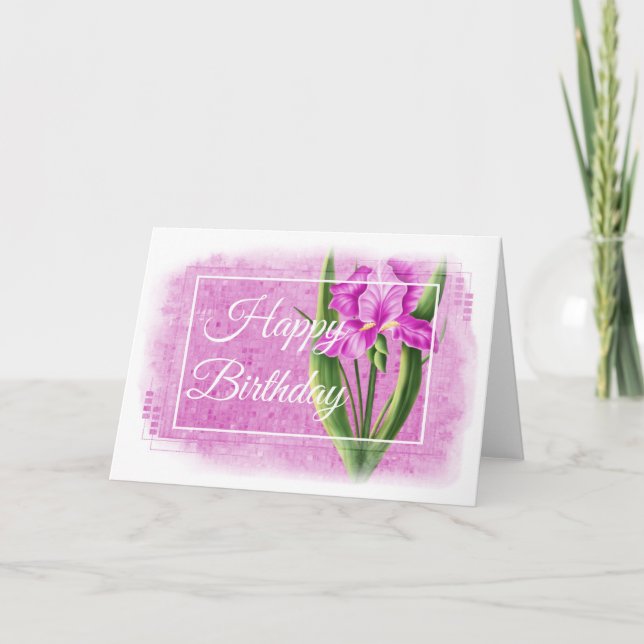 Cartão de Aniversário Feliz - Íris Rosa D1 (Frente)