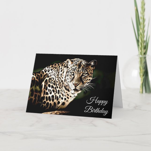 Cartão de Aniversário Feliz Leopardo Legal em Bran (Frente)