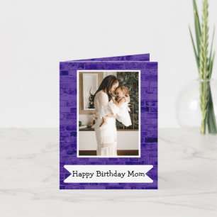 Cartão de Aniversário Feliz Mamãe Foto Roxo e Bran