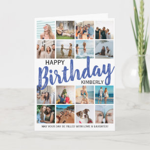Cartão de Aniversário Feliz Moderno com 16 Fotos