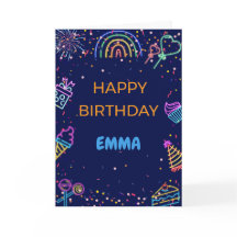 Cartão de Aniversário Feliz Neon Personalizado