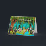 Cartão de Aniversário Feliz para Cães e Músicos<br><div class="desc">Os Cães cantando o Cartão de Serenade de Aniversário na floresta.  Embora os músicos possam ser personagens de desenho animados — os cães são muito reais e eu os fotografei com o tempo e os juntei aqui para esta celebração.  Aproveite o show!</div>