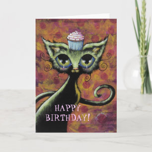 Cartão de Aniversário Feliz para Gato de cupcake