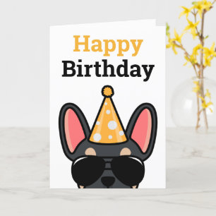 Cartão de Aniversário Feliz para o Bulldog Francês