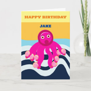 Cartão de aniversário feliz polvo para crianças