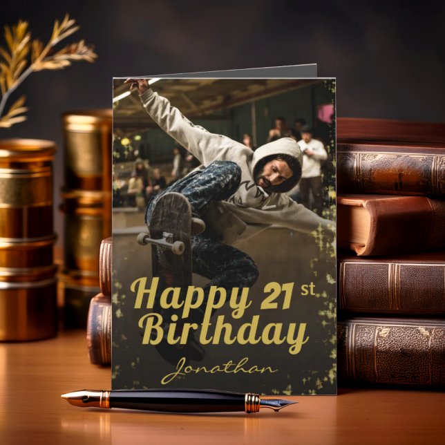 Cartão de Aniversário Feliz Preto e Dourado Foto C (Criador carregado)