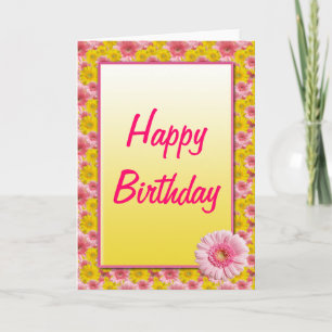 Cartão de Aniversário Feliz, Rosa Amarelo Gerbera 