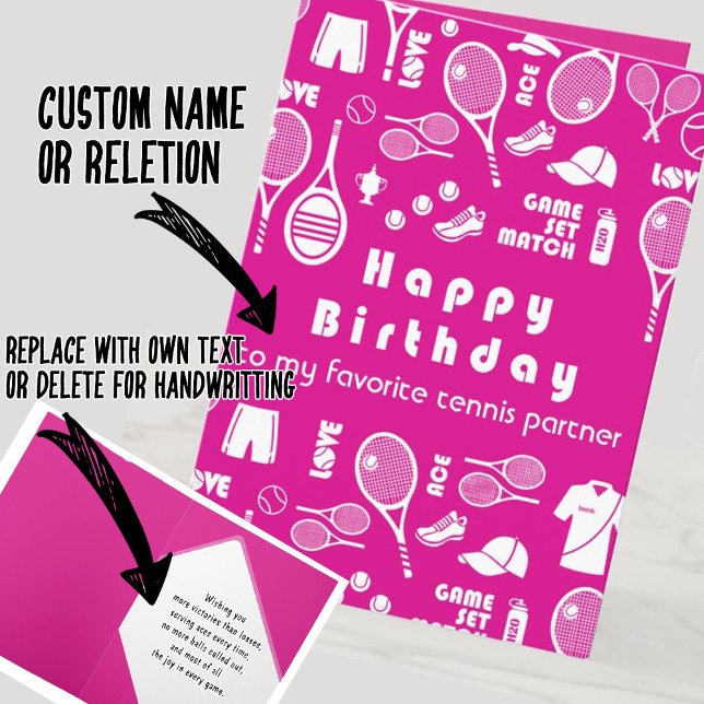 Cartão de Aniversário Feliz 💗 Rosa 🎾 Tênis (Criador carregado)