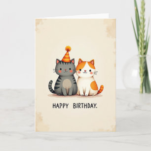 Cartão de Aniversário Festivo de Gatos em Dupla