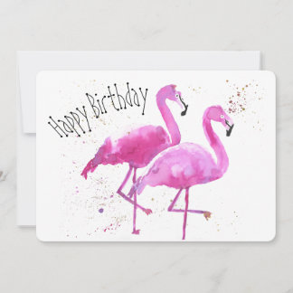 Cartão de Aniversário Flamingo Flat Whimsical