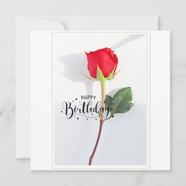 Cartão de Aniversário Flat Clássico com Rosa Verme (Frente)