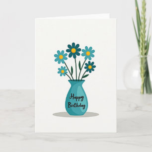 Cartão de Aniversário Flor Azul-Verde