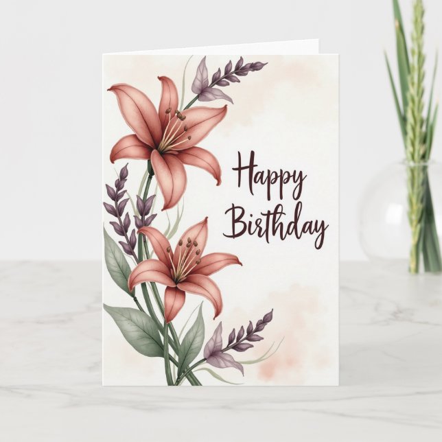 Cartão de Aniversário Flor de Lírio (Frente)