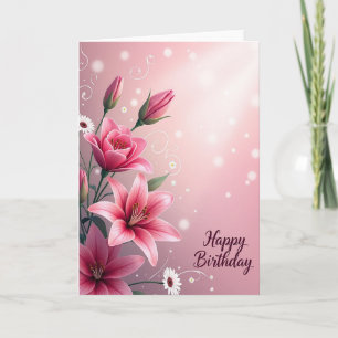 Cartão de Aniversário Flor de Lírio Rosa