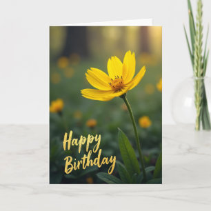 Cartão de Aniversário Flor de Nascimento Dourada