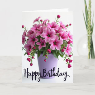 Cartão de Aniversário Flor Rosa com Pontos