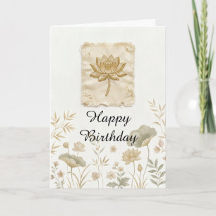 Cartão de Aniversário Flor Silvestre Lótus Dourado
