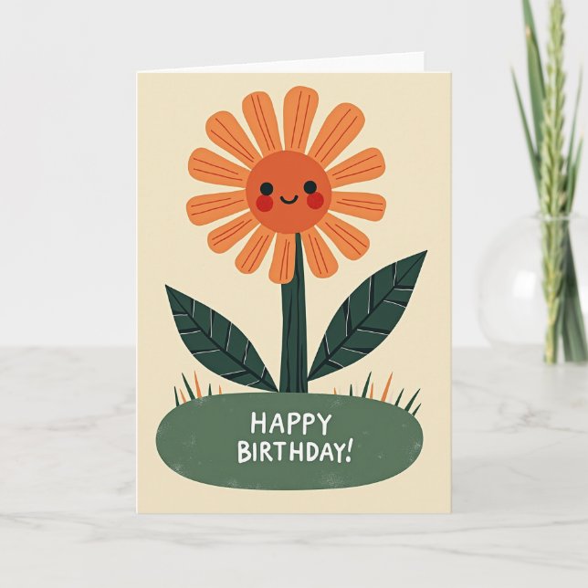 Cartão de Aniversário Flor Sorridente (Frente)