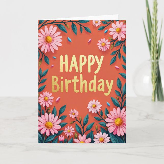 Cartão de Aniversário Floral Alegre (Frente)