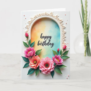 Cartão de Aniversário Floral Arqueado