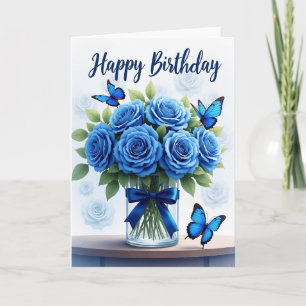 Cartão de Aniversário Floral Azul