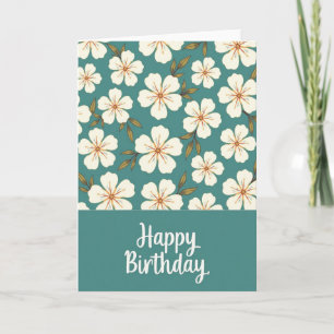 Cartão de Aniversário Floral Azul Turquesa Alegre
