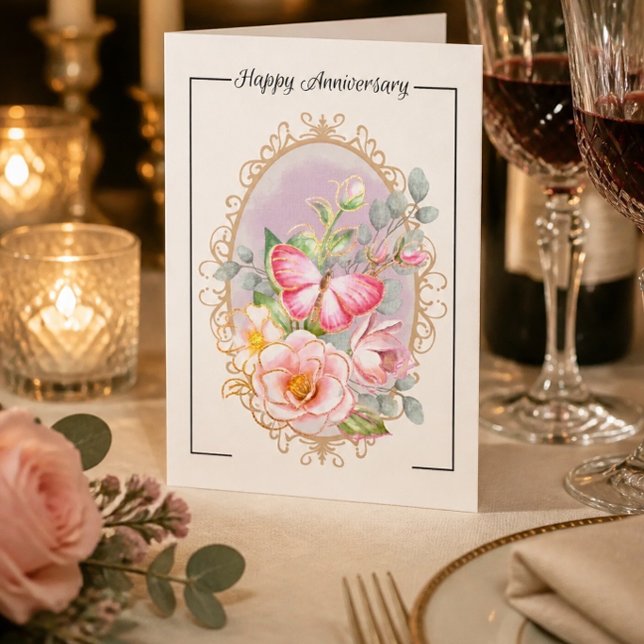 Cartão de Aniversário Floral & Borboleta (Criador carregado)
