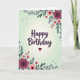 Cartão de Aniversário Floral Borgonha