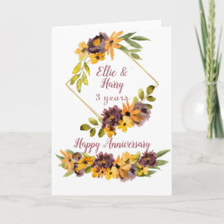Cartão de Aniversário Floral com Aquarela de 3 Ano