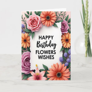 Cartão de Aniversário Floral com Bordas Rasgadas