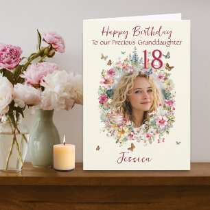 Cartão de Aniversário Floral com Foto Única