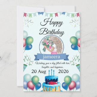 Cartão de Aniversário Floral com Nome Personalizad