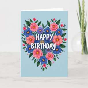 Cartão de Aniversário Floral Coração Alegre