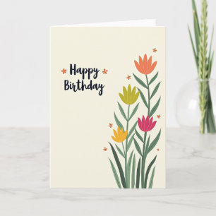 Cartão de Aniversário Floral Creme