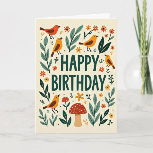 Cartão de Aniversário Floral de Arte Popular