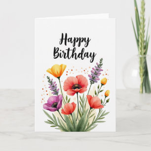 Cartão de Aniversário Floral de Caligrafia