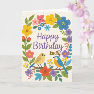 Cartão de Aniversário Floral Delicado de Flor Silv