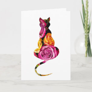Cartão de aniversário floral do gato