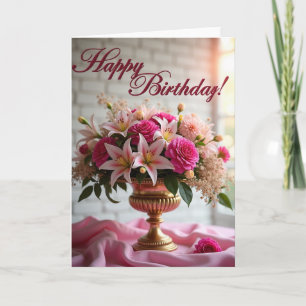 Cartão de Aniversário Floral Dourado