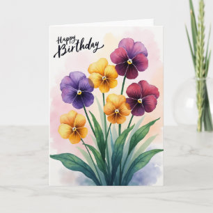 Cartão de Aniversário Floral em Aquarela