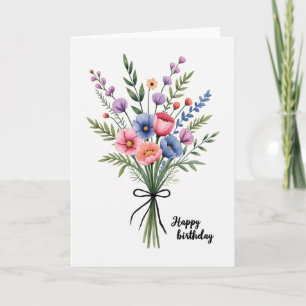 Cartão de Aniversário Floral em Aquarela